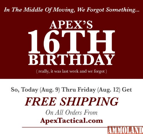 Apex Marks 16th Anniversary with Free Shipping at ApexTactical.com