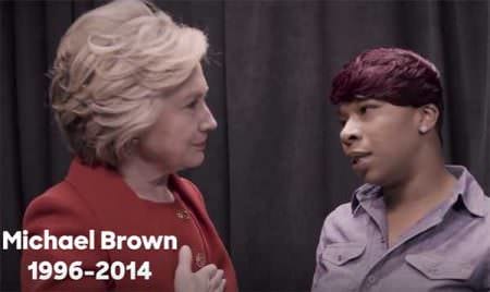 HIllary Clinton poses for photo's with thug Michale Brown's mother Leslie McSpadden.