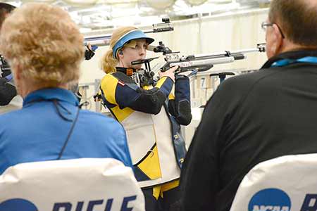 At the 2016 NCAA National Championship in Akron, Ohio, Ginny Thrasher was the first freshman in history to sweep both the Smallbore and Air Rifle competitions. With her outstanding performance at NCAA Nationals, Ginny Thrasher helped her team receive its fourth consecutive National Title – led by coach and Olympian Jon Hammond.