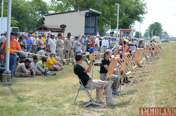 The Top 20 competitors of the President’s Match compete in a Shoot Off to determine the overall winner. Scorers mark each shot on giant targets facing the crowd to keep everyone involved in the event.