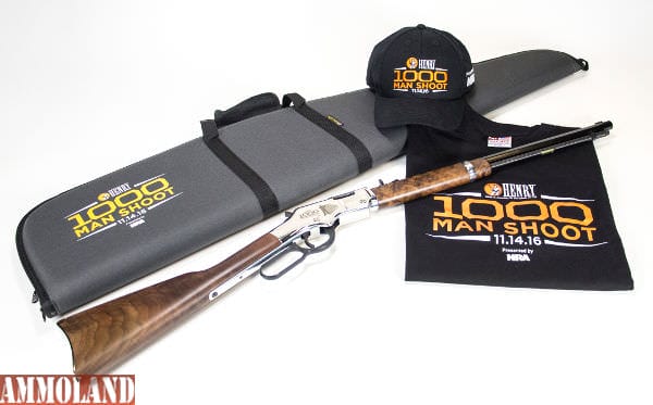 Henry Repeating Arms donated 1,000 custom engraved Henry Golden Boy Silver rifles and accessories that are embellished with The Henry 1000 Man shoot logo. Proceeds from the donation are expected to raise over $1,000,000 to benefit the National Rifle Association.