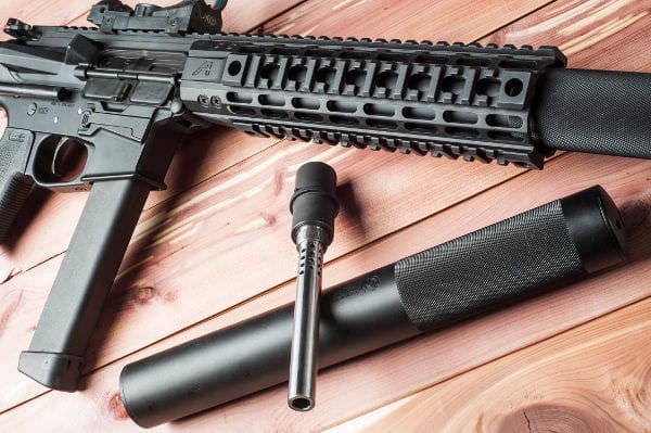 Desert Design & Development’s bread and butter and the heart of their D3-9SD, the DEFCON 4SD 9mm Suppressed Barrel System.