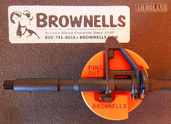 AR 15 rifle barrel in the Brownells bench block