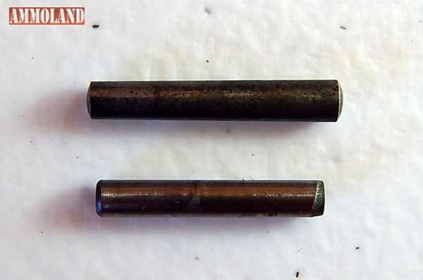 Figure 3: AR15 Rifle sight round head (top) and flat head (bottom) taper pins from the side. 