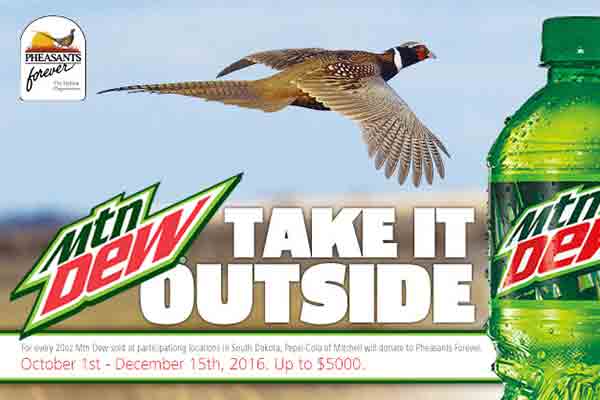 Pepsi-Cola of Mitchell will donate to Pheasants Forever for every Mountain Dew 20oz bottle purchased