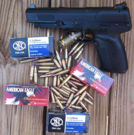 FN 5.7 Pistol with 5.7x28mm Ammo- FNH Hornady V-Max Blue Tip 40 gr & American Eagle AE5728A 40 gr