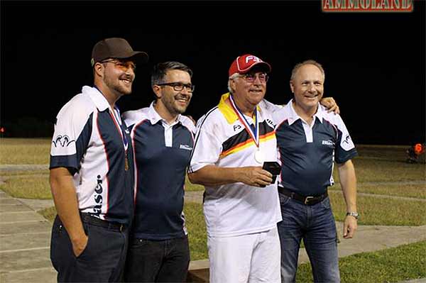 Matt Fisher, Blaser USA CEO Christian Socher, Bill McGuire, Blaser CEO Bernhard KnÃ¶bel (from left to right)