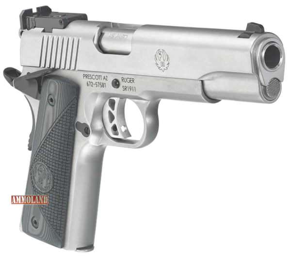 Ruger Sr1911 Full-Sized, Stainless Steel Target Model Pistol Right Front Side