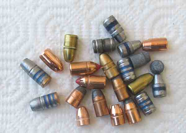 358 Winchester Rifle bullets are available from 180 to 300 grains and the 38 caliber bullets are too numerous to list. Cast bullets of many weights work well and are common.