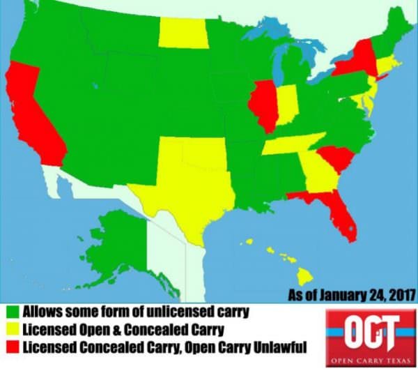 Open Carry Texas State Gun Rights Map