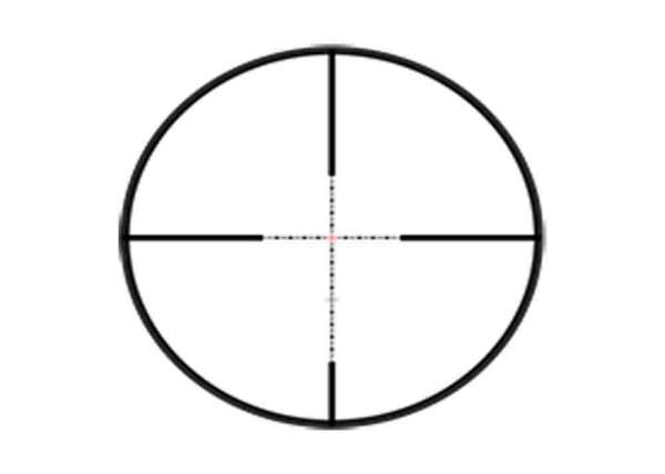 The illuminated MilDot 3 RD reticle, located in the first focal plane, enables use of the rangefinding elements of the reticle on any power setting.