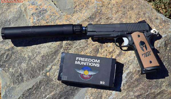 Thompson Machine ISIS-2 45 Suppressor on SIG Tac-Ops Handgun Thompson Machine ISIS-2 45 Suppressor on SIG Tac-Ops Handgun
