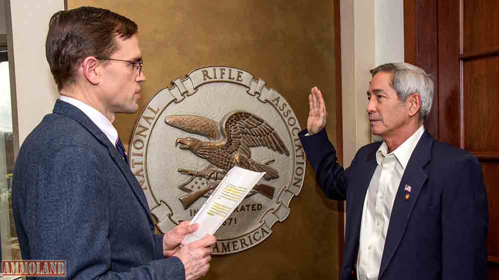 Willes K. Lee sworn in by NRA Secretary John Frazer at the headquarters of the National Rifle Association of America in Fairfax, Virginia on Tuesday, January 24, 2017.