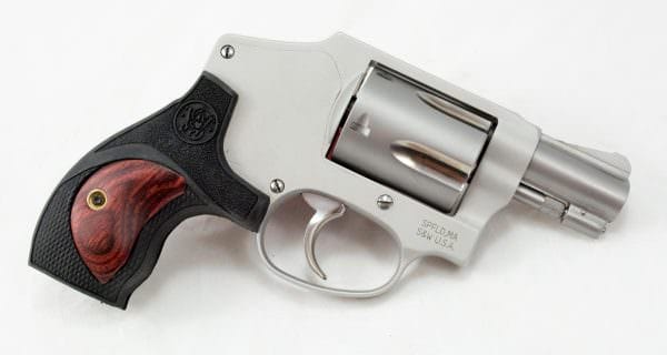 Note the Smith & Wesson M642 Performance Center Revolver's polished cylinder flutes, trigger, and frame screws. The grip not only looks great but does a nice job dampening felt recoil. 