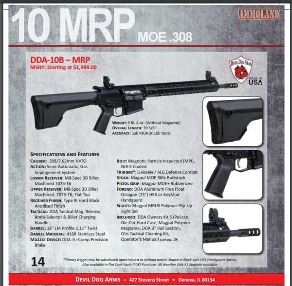 Devil Dog Arms 10 MRP .308 Win. AR10 Rifle Spec Sheet