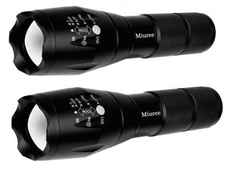 Miuree Tactical Flashlight Water Resistant Military Grade Tac Light with 5 Modes & Zoom Function Ultra Bright Torch