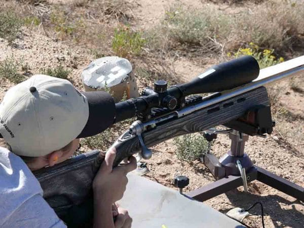 Susannah Clary with her Savage Model 12F rifle, using ammunition specifically reloading for Long Range Shooting.