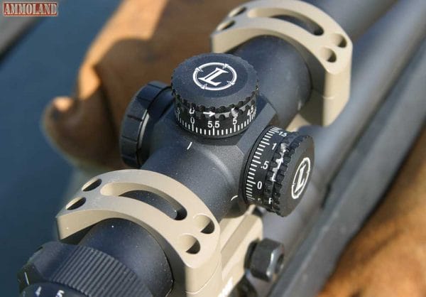 Leupold VX-R Patrol 3-9X40 Riflescope's Open Turret Knobs in the Warne one pieces 30 mm mount.