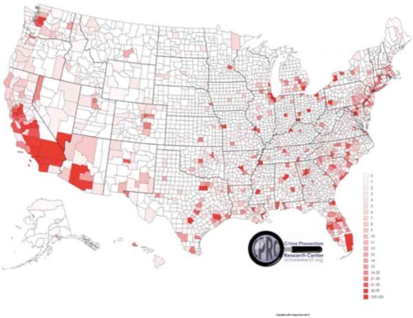Crime Prevention Research Center map of violent crime