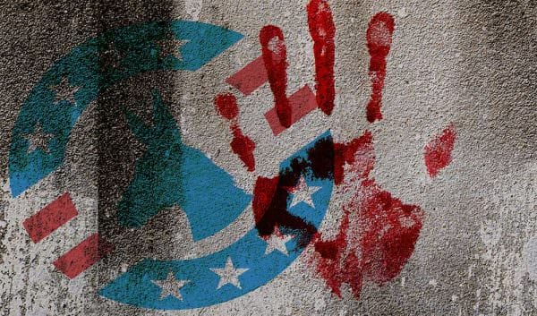 Democrats Blood Hand Print Bloody Hand iStock-Meplezii_Ck 516651591