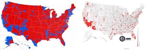 2016 Presidential Electoral Map vs Crime Prevention Research Center's map of reported violent crime.