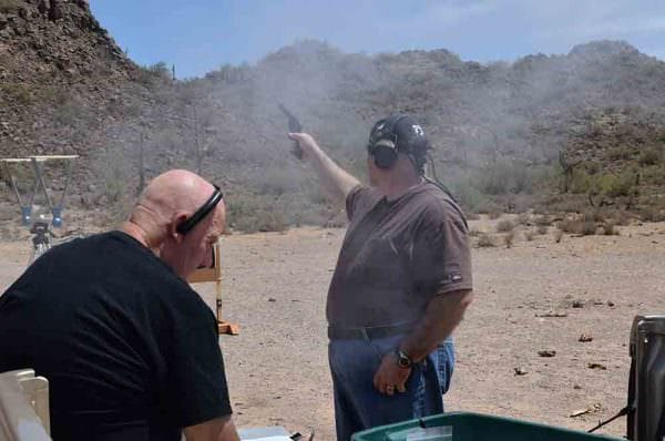 Shooting 44 Caliber handguns.