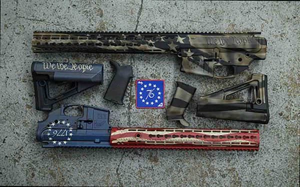 The July Builder Sets feature the 1776 Red, White & Blue design by Blown Deadlne Custom or the 1776 Parchment design by Weapon Works, LLC.