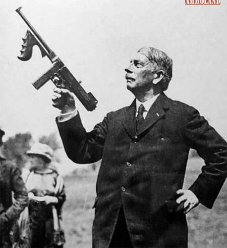 General John T. Thompson with an early working Thompson machine gun