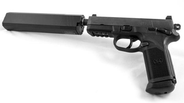 The FNX 45 Tactical with a SilencerCo Osprey 45 suppressor was the big bore test platform.