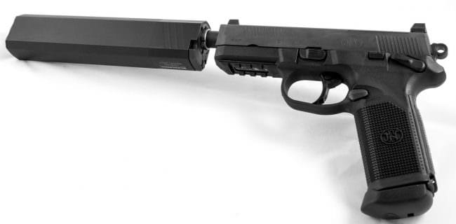 The FNX 45 Tactical with a SilencerCo Osprey 45 suppressor was the big bore test platform.