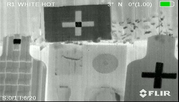 The same target array at midnight. Note that the paper targets are virtually invisible while the foil tape on the various target backers stands out dramatically.