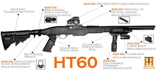 The HT60 is designed to incorporate a full range of adjustable and tactical features onto the beloved Marlin Model 60 .22 rifle.
