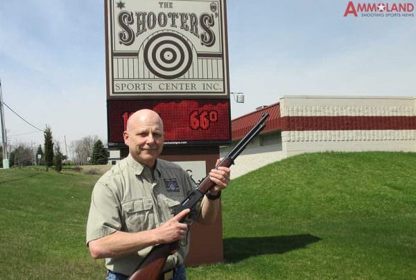 Mike Arts the manager of The Shooters Sports Center in Racine, Wisconsin is holding one of the new Henry lever action 410 shotguns.