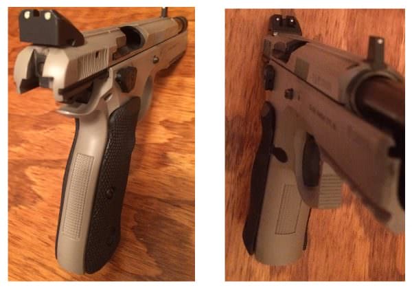 CZ 75 SP-01 Tactical Suppressor-Ready Pistol Grips The checkering on the front and rear of the CZ 75 SP-01 Tactical Suppressor-Ready Pistol's grip are helpful in cementing my hands to the frame.