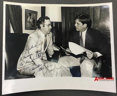 Rep. Mike Synar, D-Okla., meets with Neal Knox, executive director of the NRA's lobbying arm, in 1981