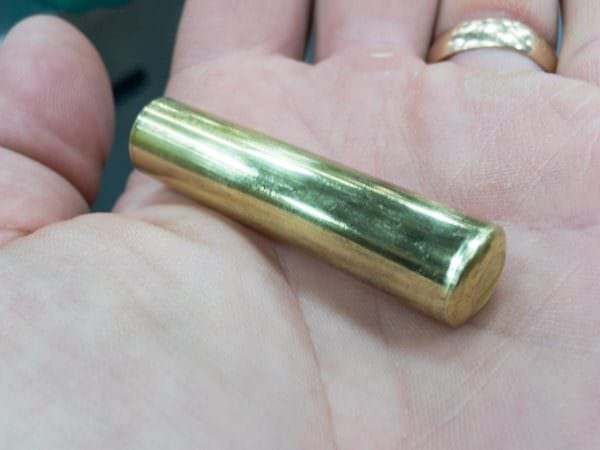 This brass "cup" is about to become a 6.5mm Creedmoor case.