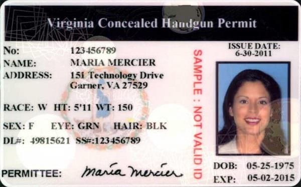 Virginia Concealed Handgun Permit CHP Sample