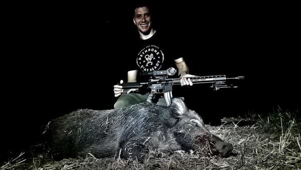 UFC Fighter, James "The Texecutioner" Vick hammers a great boar with the author's CBC Industries CY6 6.5 Grendel Rifle