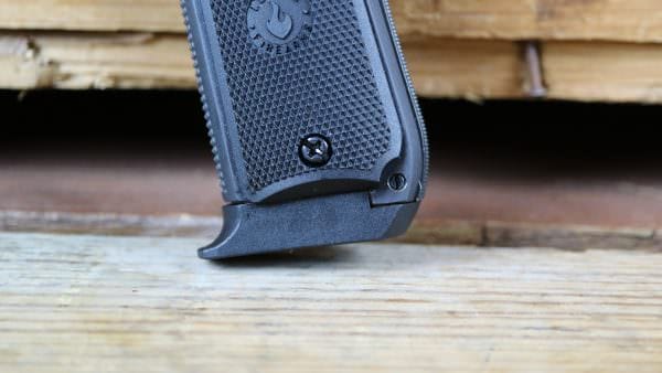 Rounded back strap and finger rest on the Llama MicroMax .380 1911 magazine makes room for larger hands Rounded back strap and finger rest on the Llama MicroMax .380 1911 magazine makes room for larger hands