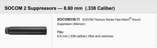 SOCOM 2 Suppressors — 8.60 mm (.338 Caliber)