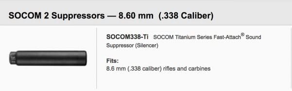 SOCOM 2 Suppressors — 8.60 mm  (.338 Caliber)