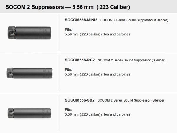 SOCOM 2 Suppressors — 5.56 mm  (.223 Caliber)