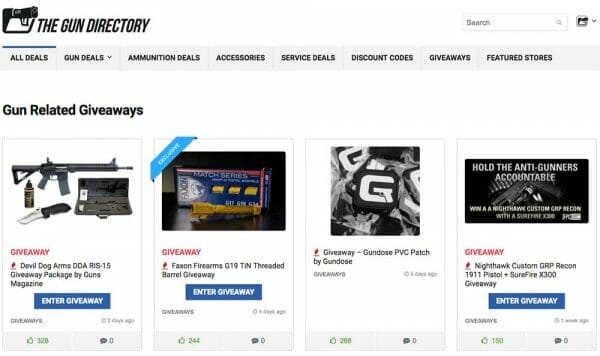 The Gun Directory curates discount codes and giveaways for guns, ammo, accessories, and gun services.