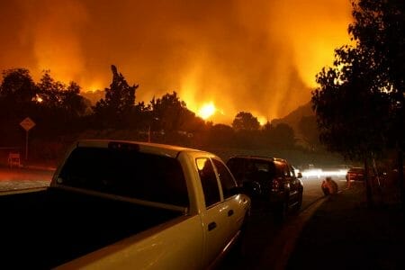 Neighborhood On Fire At Night Wild Fires