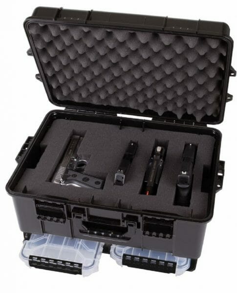 Flambeau Outdoors Stackhouse Pistol Case with Storage Cage open