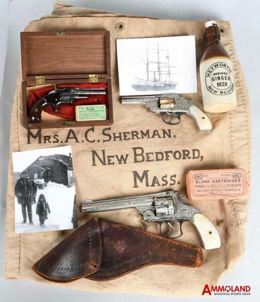 Important collection of 19th-century Smith & Wesson revolvers and other items belonging to whaling ship captain Albert Sherman (1849-1914) of New Bedford, Mass., family provenance. Est. $25,000-$35,000