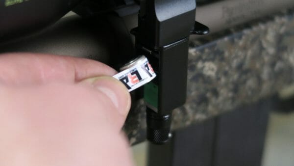 Power to the level is supplied by a CR1/3N battery that Long Range Arms wraps in a sticker for easy removal.