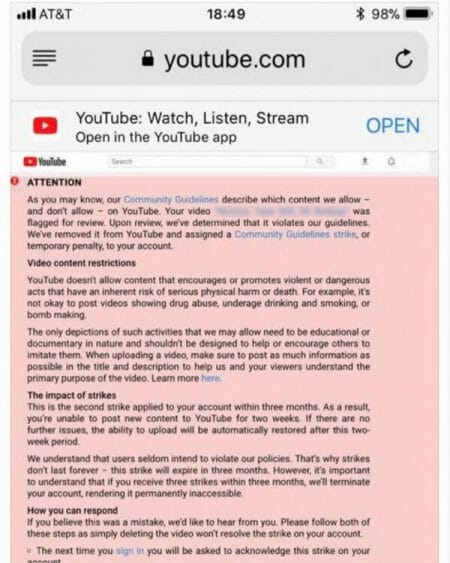 YouTube TOS Take Down Notice