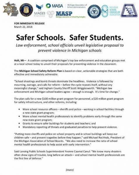 Michigan School Safety Reform Plan