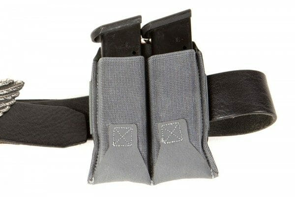 The industrial elastic Blue Force Gear Double Pistol Belt Pouches are one size fits any.